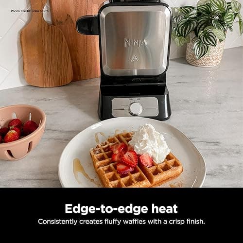 Ninja Belgian Waffle Maker Pro, 5 Shade Settings, Black/Silver, BW1001 | Vertical design, NeverStick coating, Precision-pour cup, Recipe guide, Dishwasher-safe parts thumbnail 6