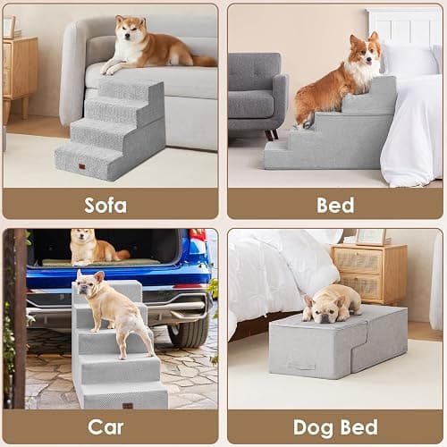 EHEYCIGA Dog Stairs for Bed 22.5"H, 5-Step Extra Wide Dog Steps, Light Grey | Pet Steps for Small Dogs and Cats for High Bed, Non-Slip Balanced Pet Ramp Indoor thumbnail 7