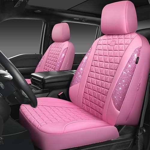 CAR PASS Bling Diamond Pink Leather Car Seat Covers Full Sets Interior Sets, Waterproof Shining Glitter Sparkly Crystal Universal Armrest Fit for Automotive Truck SUV Cute Women Girl, Pink Rhinestone thumbnail 9