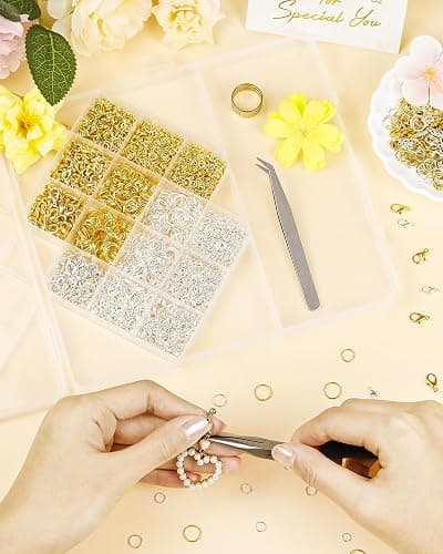 FIVEIZERO 2400PCS Jump Rings Kit for Jewelry Making Supplies & Necklace Repair with Silver & Gold Jump Rings, Lobster Clasps, Pliers, Tweezer & Opener, Jewelry Repair Kit for Earrings and Charms ﻿ thumbnail 5