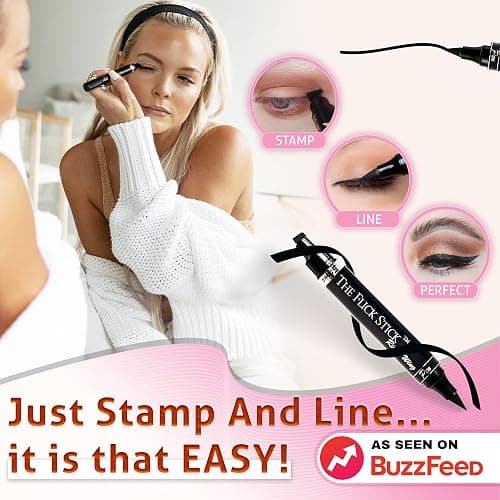 The Flick Stick Winged Eyeliner Stamp For Quick and Easy Cat Eye Makeup, SmudgeProof & Waterpoof Eye Liner Cat Eye Stencil Makeup Tool, Wingliner, Liquid Eyeliner Pens (10mm Classic, Midnight Black) thumbnail 4