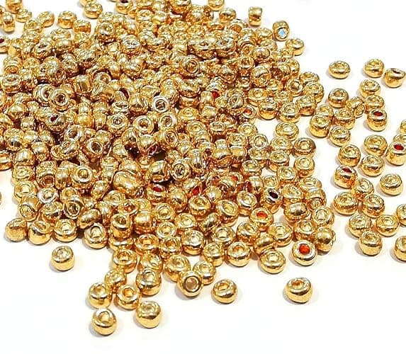 Perlin Glass Seed Beads 2mm 11/0 Round Mini Small Pony Beads 6500pcs for Jewelry Making Earrings Bracelets Pendants Waist DIY Handmade Metallic Color Kit (Gold) - Image 1