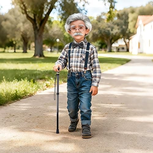 2 Pcs 100 Days Cane, 33 in Costume Walking Cane, Black Adjustable Walking Stick, Funny Old Age Costume Accessories, Halloween Cosplay Cane Prop for Dress Up Retirement Party Adults Gift thumbnail 5