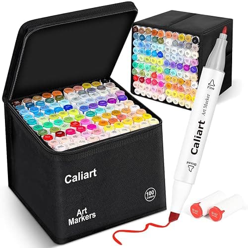 Caliart Markers, 100 Colors Dual Tip Art Markers Sketch Pens Permanent Alcohol Based, with Case for Adults Artists Drawing Illustration Sketching Coloring (White Barrel) - Image 1