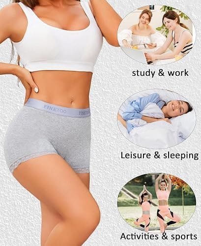 FINETOO 6 Pack Womens Underwear Cotton Boy Shorts High Waisted Full Coverage Boxer Briefs Sexy Lace Panties for Lady Girls thumbnail 6