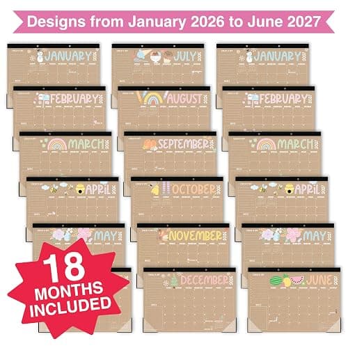 Hadley Designs Large Desk Calendar 2026-2027 - Desktop Calendar 2026, 18 -Month Desk Calendars for Home, Office & Classroom, Cute Kraft Classroom Decor Teacher Must Haves, January 2026 to June 2027 thumbnail 3