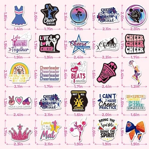 MonEnfance 200PCS Cheer Stickers, Vinyl Cheerleading Stickers for Laptop Cheer Stuff Water Bottles Pink Cheerleaders Gifts for Girls Cheer Lover Team School Teens thumbnail 6
