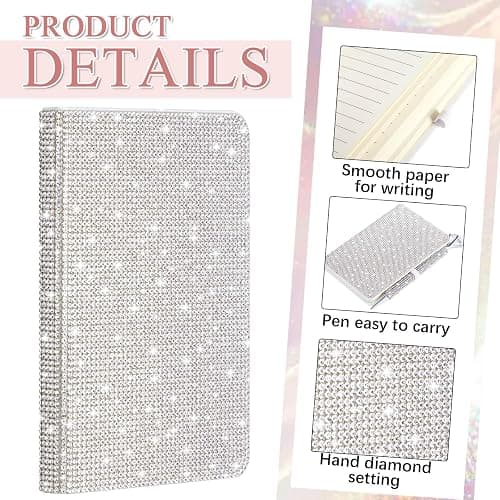 Resholder blue A6 Rhinestone Notebook & Pen Set Bling Diary for Girls | Hard Cover Glitter Journal for Women, Sparkly Desk Accessories Gift for Women, Cute Classroom Supplies for Back to School thumbnail 3