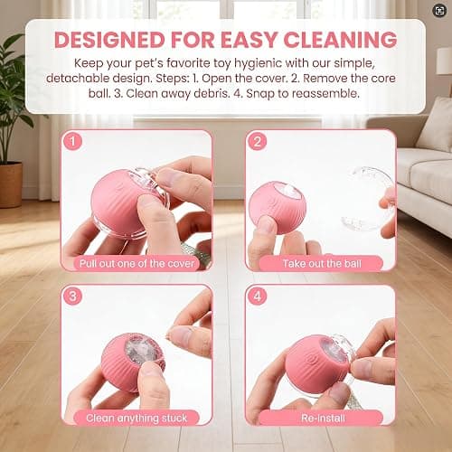 Interactive Cat Toy Ball, Automatic Cat Toys for Indoor Cats with 3 Modes | LED Light, 3 Replaceable Tails, Rechargeable Rolling Toy with Smart Sensor for Kittens & Adult Cats,USB Rechargeable thumbnail 6