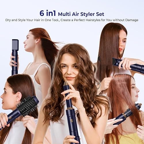 Airstyler Set Airbrush Magic Styler Hair Styler 6 in 1 Hair Dryer Brush with Curl, Straighten, Volumise, Smooth and Hairdryer Brushes for Styling, Hot Hair Styler for All Hair Type/Length thumbnail 2