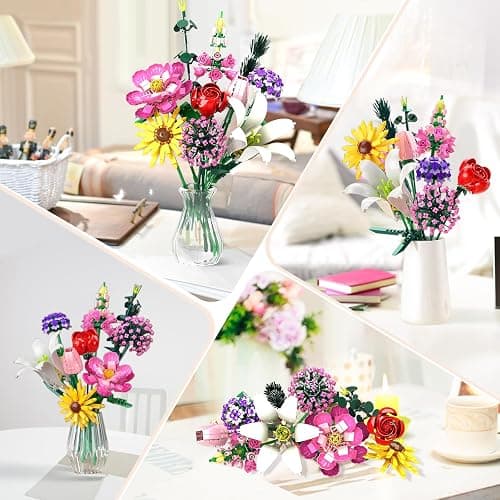 Flower Building Blocks Set, Multiple Flowers Bouquet Building Set, Artificial Flowers Arrangement Building Toys, Office Home Decoration, Valentine Day, Birthday for Women(No Vase)-699Pcs thumbnail 8