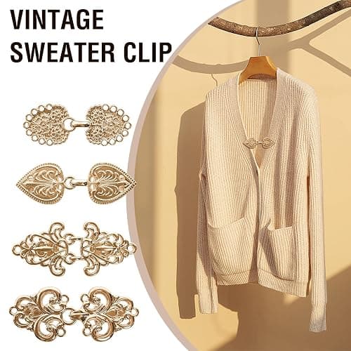 TACVEL 4 Pieces Vintage Sweater Shawl Cape Cloak Clips Retro Cardigan Collar Clasp Dress Shirt Brooch thumbnail 4