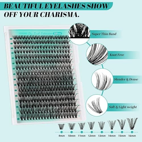 Lash Extension Kit,DIY Individual Lashes Clusters Kits,Bond And Seal,Eyelash Remover For Eyelashes Extensions,Eyelash Applicator Tool For False Eyelash Cluster Kit 320Pcs(D-Mix9-16|40D) thumbnail 2