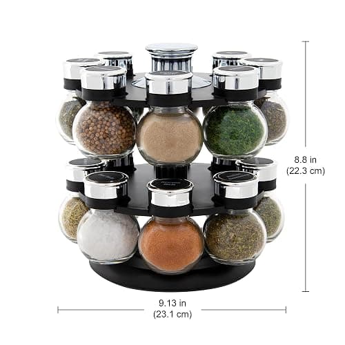 Kamenstein 16 Jar Ellington Revolving Countertop Spice Rack with Lift & Pour Caps and Spices Included, FREE Spice Refills for 5 Years: Black and Chrome thumbnail 3