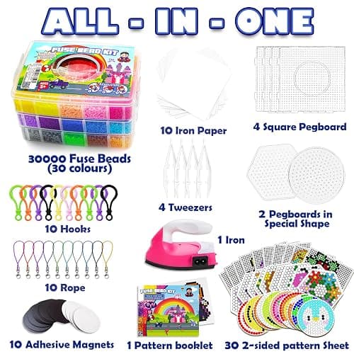 FUNZBO 30000 5mm Fuse Beads Kit with Mini Iron - 30 Colors | 60 Patterns, Christmas Homeschool Arts and Crafts Supplies for Kids, Toys Set, Art Decorations for Room, Gifts for Girls and Boys Age 5+ thumbnail 3