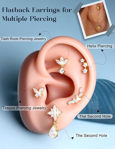 LOLIAS Hypoallergenic Cartilage Earrings for Women Flat Back-925 Sterling Silver Post Stud Flatback Earrings for Sensitive Ears-20G Ear Crawler Climber Cartilage Earring Tragus Conch Helix Piercing Jewelry thumbnail 7