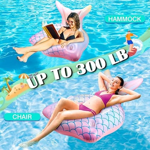 Inflatable Pool Float Mermaid Tail Pool Floating Chair 45“ with Cup Holders, Backrest, Mesh Bottom and Handles Summer Water Fun Beach Party Swimming Pool Toys for Kids Children Adults Water Activities thumbnail 3
