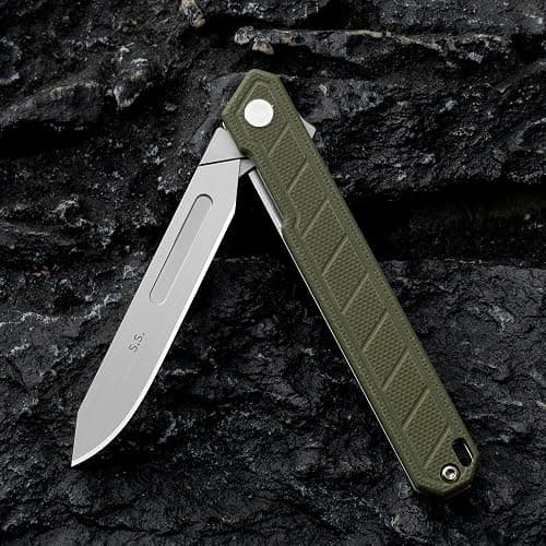 OLITANS G046 Mecha Mini Slim Folding Scalpel with 5pcs #24 and 5pcs #60 G13 Handle with Liner Lock, Utility EDC Pocket Knife with Back Clip（Jade Color） thumbnail 9