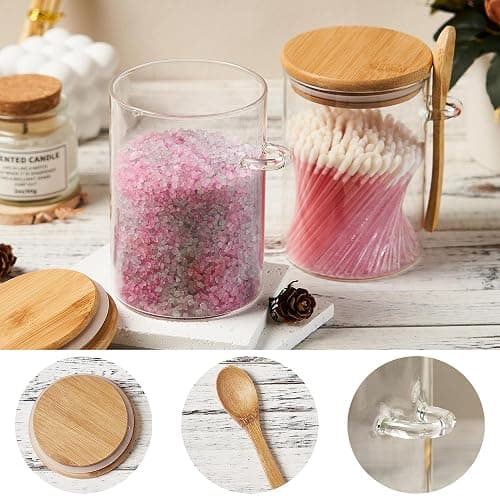 Glass Sugar Container with Spoon - 2 Pack 15oz Glass Jars with Bamboo Lid and Spoon, Bamboo Lid Storage Jar Canister for Coffee Beans, Spice, Brown Sugar, Tea, Flour, Nuts, Candy, Salts and More thumbnail 3