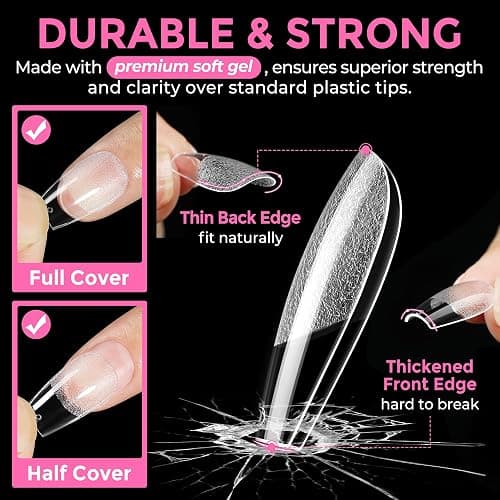 UNA GELLA Short Coffin Nail Tips: 216pcs Short Coffin Press on Nails Pre-shape Gel Nail Tips for Full Cover Acrylic Nails False Nails For Nail Extension Home DIY Salon 12 Sizes Gelly Tips thumbnail 5