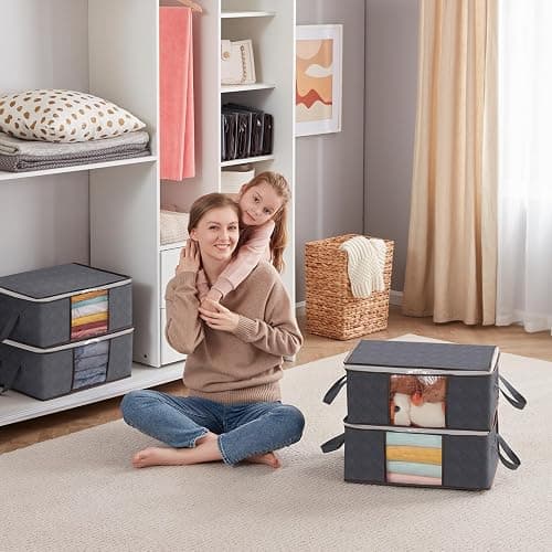 Lifewit 6 Pack Clothes Storage Bag, Foldable Storage Bin Closet Organizer with Reinforced Handle, Sturdy Fabric Blanket Storage with Clear Window, Storage Containers for Clothing, Bedding, Gray thumbnail 2