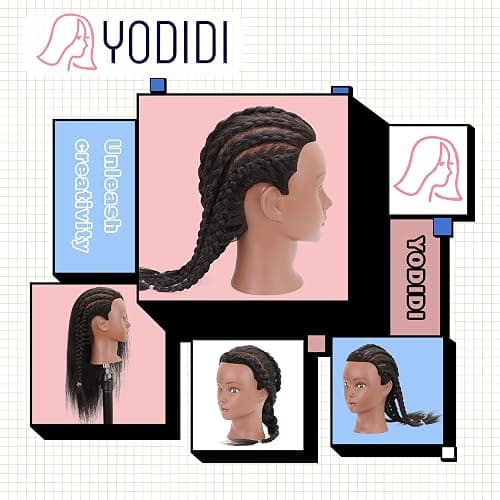 YODIDI Mannequin Head with 100% Human Hair, Manikin Head Human Hair Cosmetology Doll Head for Hair Styling Hairdresser Practice Braiding with Table Clamp Stand and Tools (16 inch) - 16 Inch thumbnail 6