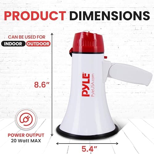 Pyle 20W Megaphone Bullhorn - 5.4'' x 8.6'' Portable Megaphone, Projection Range 1000 Sq. Yards, Voice Talking & Siren Alert, Shoulder Strap, Battery Operated, (White) thumbnail 7