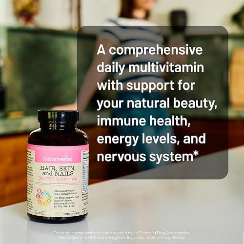 NatureWise Hair Skin and Nails Vitamin, Biotin 5000mcg w/Hyaluronic Acid, Collagen for Women with C, B Complex, D3, A, E, Iron - Non-GMO, Gluten Free - 150 Softgels[50-Day Supply] thumbnail 8