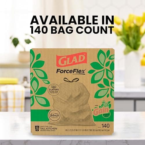 Glad ForceFlex Tall Kitchen Trash Bags, 13 Gallon, Gain Original, 140 Count (Package May Vary) thumbnail 5