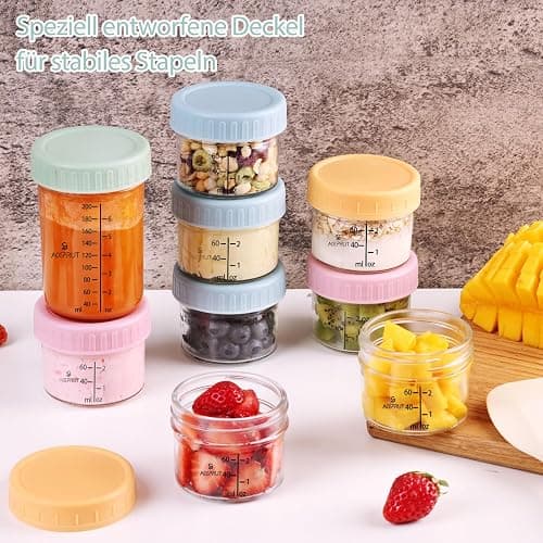 ACEPRUT 14 Stück Glas Babybrei Einfrieren Behälter, Beikost Baby Zubehör, Babynahrung Aufbewahrung, Auslaufsicher, BPA-frei, Mikrowelle, Geschirrspüler & Gefrierschrank sicher thumbnail 7