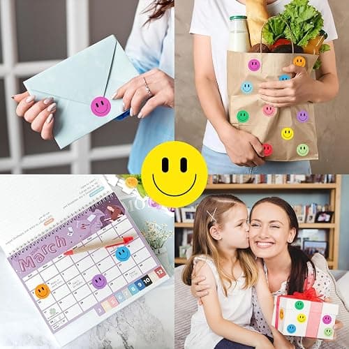Wercokt 2000PCS Happy Face Stickers, 1 Inch, 10 Colors, Stickers for Kids Reward, Water Bottle Smiling Stickers, for Student Planner and School Classroom Teacher Charts Calendar Gift Wrapping thumbnail 6