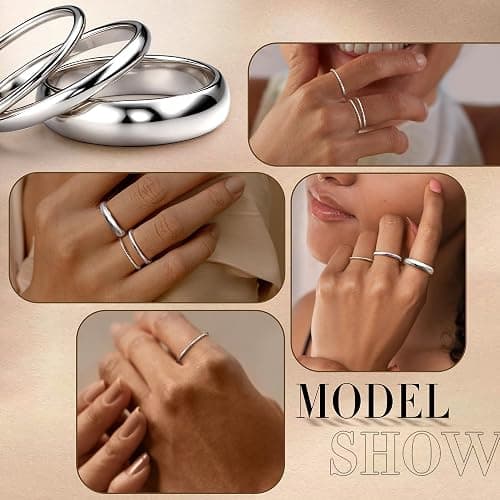 Diamday S925 Sterling Silver Rings for Women Men High Polished Sterling Silver Band Thumb Stackable Ring Comfort Fit 1mm 2mm 4mm thumbnail 5