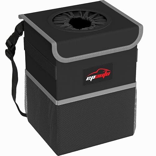 EPAuto Waterproof Car Trash Can with Lid and Storage Pockets, 2.5 Gallon, Black - Image 1