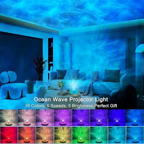 Ocean Wave Projector Lamp,16 Color Northern Lights Projector with Remote & Touch Control, Rechargeable Night Light Mood Lighting for Girls Bedroom Gifts (Crown Light) thumbnail 2