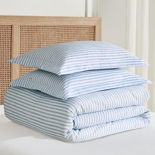 Levtex Home Martha Stripe Blue Reversible Full/Queen Comforter Set (90x94in) with 2 Pillowcases (26x20in) - Stripe Bedding - Blue, White - Cotton Queen Size Comforter Set - Lofty, Soft, Pre-Washed thumbnail 5