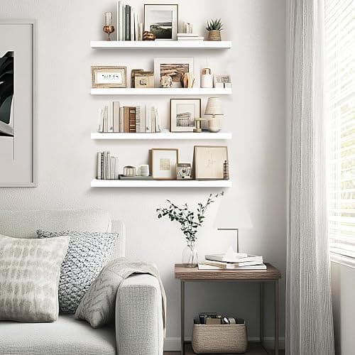 ABSWHLM 16x5.8x0.8in Floating Wall Shelves Rustic Solid Wood 4-Pack, White | Pine Wood, Easy To Install, Multi-Functional Storage, Living Room Bedroom Decor, Multi-Purpose Storage & Decor Design thumbnail 8