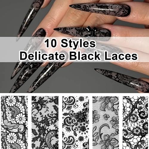 BAOYAALIN 20 Rolls Lace Nail Foil Sheets, 2 Boxes Black and White Flower Nail Foils Transfer Nail Art Decals, Holographic Stickers for DIY Acrylic Nails Manicure Wraps Decoration thumbnail 3