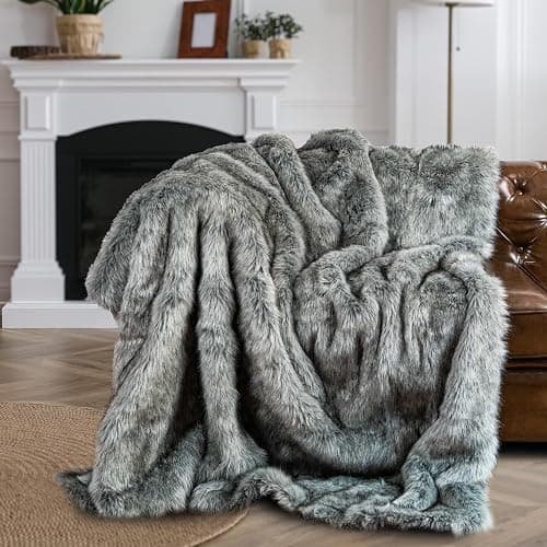 BATTILO HOME Silver Grey Faux Fur Throw Blanket for Couch, Bed, Fake Fur Blankets & Throws, Thick Warm Heavy Fluffy Fuzzy Elegant Furry Blanket Long Pile with Black Tips, 50"x60" thumbnail 7