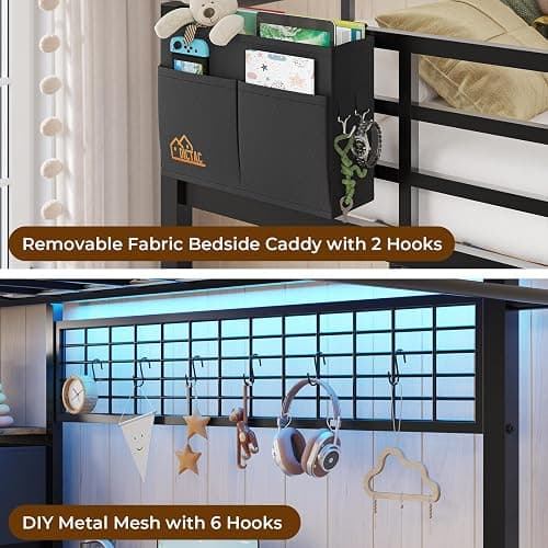 DICTAC Twin Loft Bed with L-Shaped Desk and 7 Storage Drawers,Metal Twin Size Loft Bed for Kids with LED Lights and Charging Station,13.11" H Safety Guardrail and Ladder,No Box Spring Needed, Black thumbnail 7