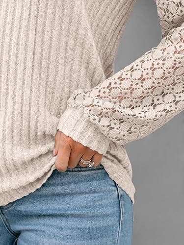 AUTOMET Women Long Sleeve Shirts Fall Lace Tops 2025 Fashion V Neck Winter Sweaters Dressy Casual Tunic Blouse Work Clothing thumbnail 5