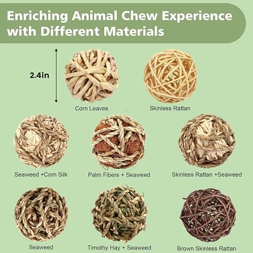 VESPRO Bunny Chew Grass Balls, (8 Pcs) Rolling Chew Toys for Small Animals, Natural Chew Grass Toys and Bunny Treats for Rabbits, Guinea Pigs, Chinchillas, Hamsters, Mice Teeth Grinding thumbnail 2
