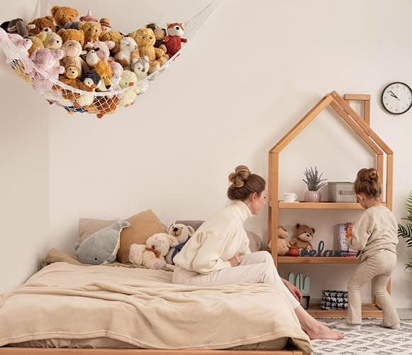 Stuffed Animal Storage Hammock Net Corner - Large Toy Hammock Net for Stuffed Animals Room Decor - Cute Stuff Animal Organizer Holder for Plush Plushie - Kids Baby Nursery Wall Bedroom Home Decor thumbnail 3
