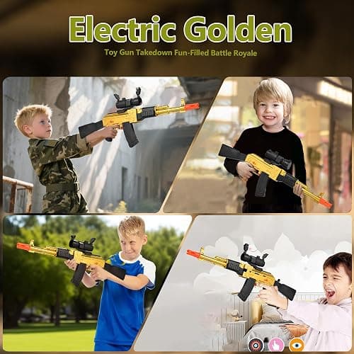 BYTEWAR Electric Golden AK-47 Realistic Soft Bullets Toy Gun,Foam Blasters Toys with 40 Foam Darts & 2 Magazines,Automatic Sniper Rifle for Kids Ages 6+ Years Old,Christmas Birthday Gift for Boys thumbnail 6