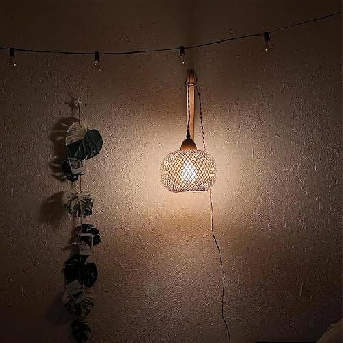 Frideko Bamboo Lantern Plug in Wall Sconces Wicker Wall Lamp with Plug in Cord Hand Woven Rattan Wall Light Farmhouse Rustic Wall Sconces Boho Sconces Wall Lighting for Living Room Bedroom thumbnail 8