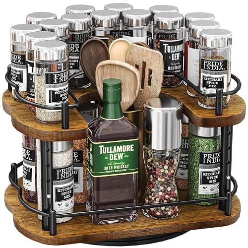 Lazy Susan Organizer Spice Rack - Spice Organization for Cabinet Height Adjustable Rotating Lazy Turntable, Pantry Kitchen Wood Revolving Seasoning Organizer (12 Inch) thumbnail 8