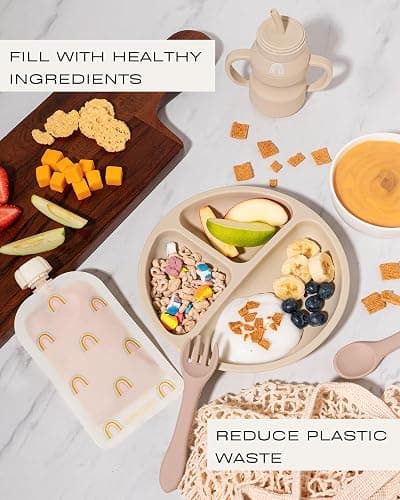 Hippypotamus Reusable Baby Food Pouches for Toddlers - BPA Free Food Grade - Dishwasher & Freezer Safe - Baby Food Containers - Refillable Squeeze Pouch For Applesauce & Yogurt - 12 Pack (Rainbows) thumbnail 4