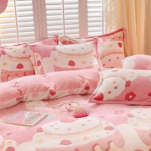 MorroMorn Decorative Pillows Covers Pink Kawaii, 2 Packs Plush Pillow Cases Standard Size, Soft Furry Throw Pillowcase Cushion Shams with Zipper Closure Girls Room Decor (Cream Cake, Standard) thumbnail 6