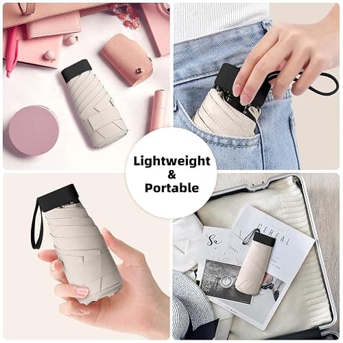 Trenovo Travel Mini Compact Folding Umbrella with Case - UV Sun & Rain Protection, Lightweight Portable Pocket Umbrella for Women Men Kids, Fits Purse Backpack thumbnail 6