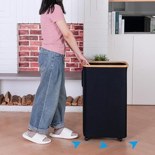 iEGrow 75L Slim Laundry Hamper with Wheels,Clothes Hamper for Laundry,Laundry Basket with Lid & Inner Bag,for Laundry Room, Bedroom, Dormitory Organization,Beige thumbnail 2