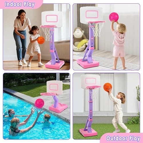 AOSPHYS Toddler Basketball Hoop Indoor Outdoor - Height Adjustable 27.6-54 Inches (5 Slots), Kids Basketball Hoop with 4 Inflatable Balls & Pump, Safe Toddler Toys for 1-6 Year Old Boys Girls thumbnail 4